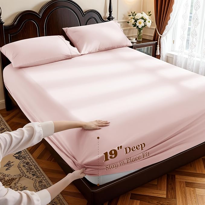 LBRO2M 100% Cotton Sheets Set Deep Pocket 19", 1000 Thread Count California - Image 2
