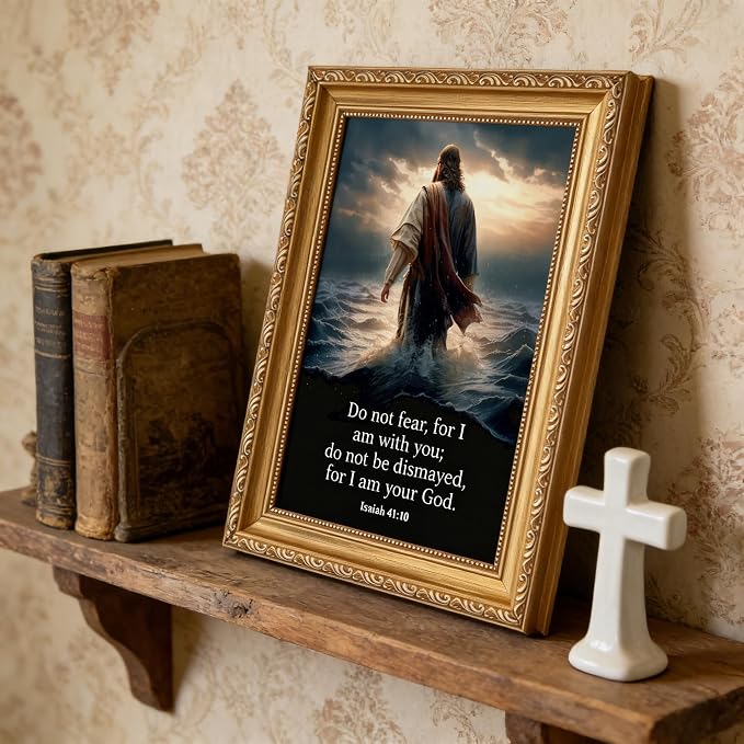 Vintage Gold Framed Jesus Wall Art Jesus Walking on Water Christian Canvas - Image 6