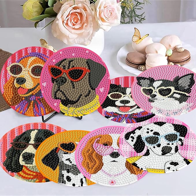 8 Pack Diamond Art Coasters, Funny Dog Diamond Painting Coasters Kits | Dog - Image 5