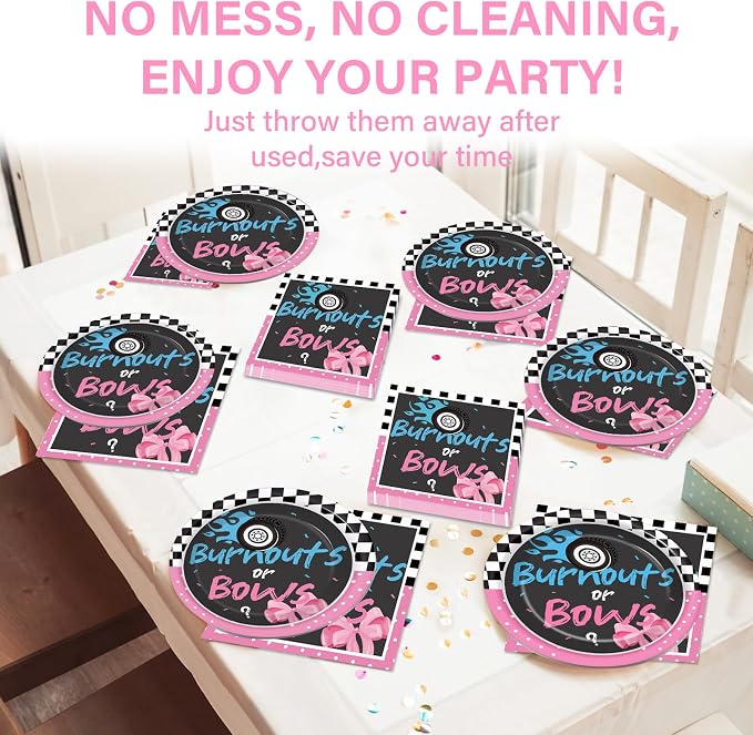 24 Guests Burnouts or Bows Gender Reveal Paper Plates Napkins Gender Reveal - Image 5