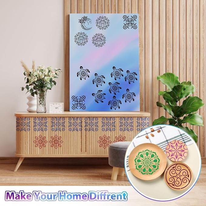 20 Pcs 4x4'' Mandala Stencils for Painting on Wood, Tile Fabric, Reusable - Image 5