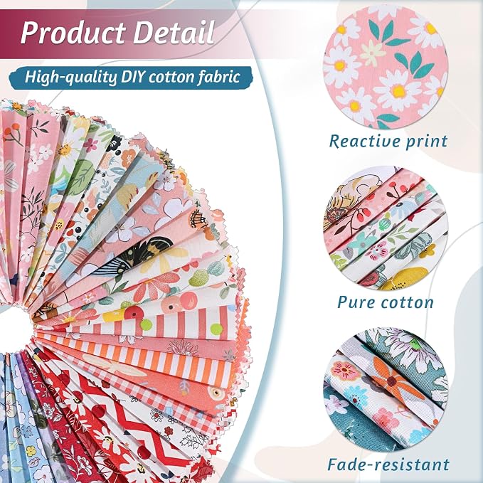 200 Pcs 5"x 5" Charm Packs for Quilting, Precut Multi-Color Printed Floral - Image 3