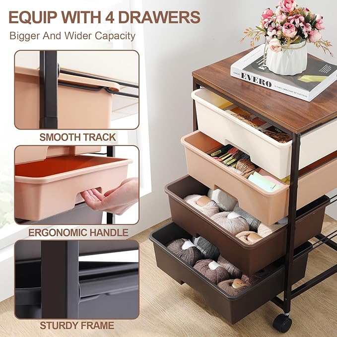 SYKIARIOL Utility Cart with 4 Drawers, Rolling Storage Cart with Drawers - Image 5