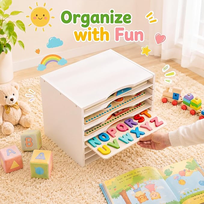 Ripeng 2 Pack 7-Tier Bamboo Puzzle Holder Rack, Adjustable Storage Organizer - Image 8