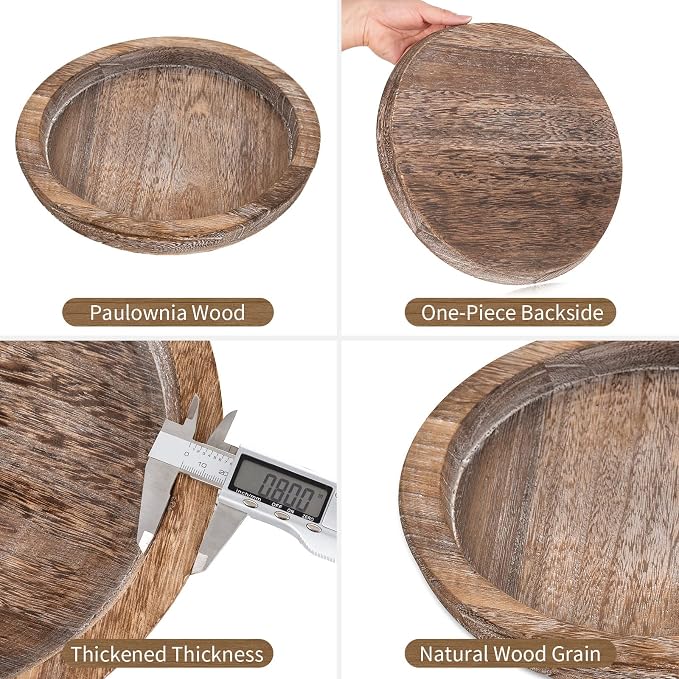 Hanobe Wooden Tray for Coffee Table, Decorative Round Candle Holder Plate | - Image 5