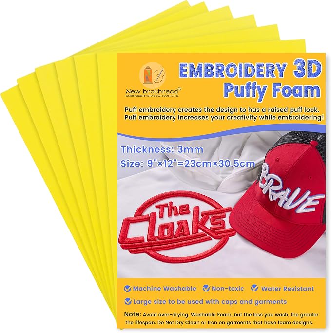 New brothread - 16 Options- 6PCS Embroidery Puffy Foam 9″x12″ Large Size 3MM by Newbrothread