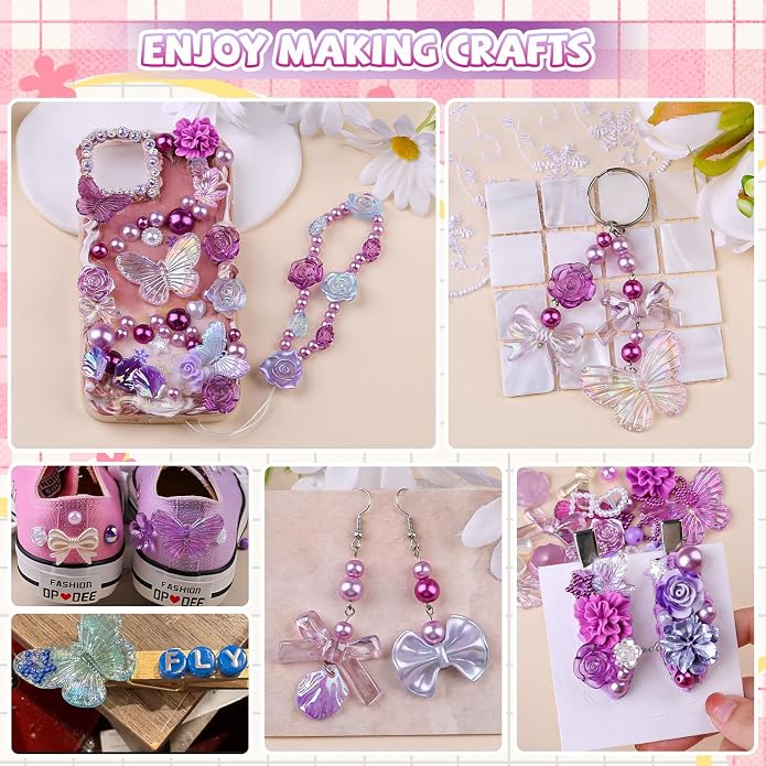 350 Pieces 3D Resin ABS Colorful Rose Flower Bows Butterfly Charms - Image 8