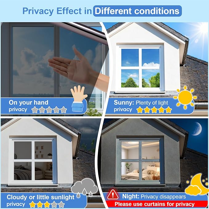 Window Privacy Film One Way Daytime Privacy Static Cling Sun Blocking Anti UV - Image 7