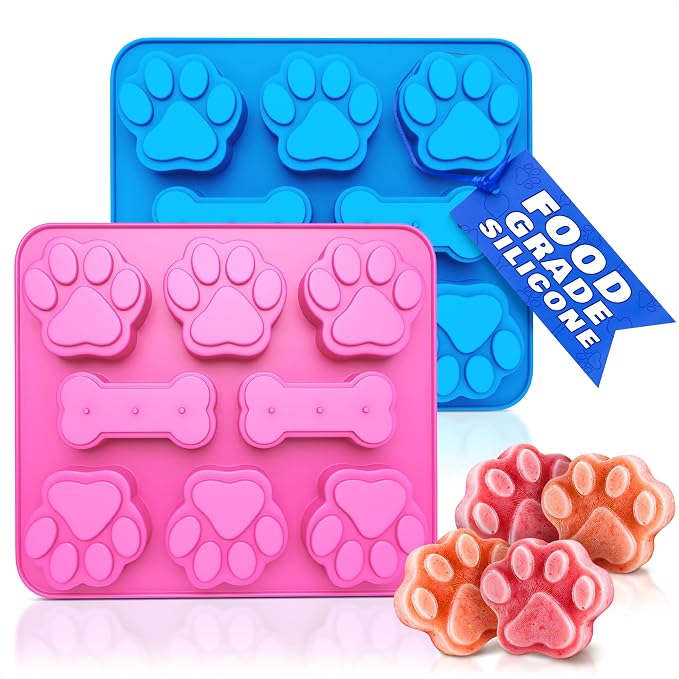 2 Pcs Dog Treat Molds Silicone, Bone & Paw Shapes, Non-Stick | Dog Molds by ZOKLU