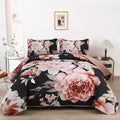 WONGS BEDDING Black Quilt Set King, Elegant Botanical Printed Bedspreads 3 by WONGSBEDDING