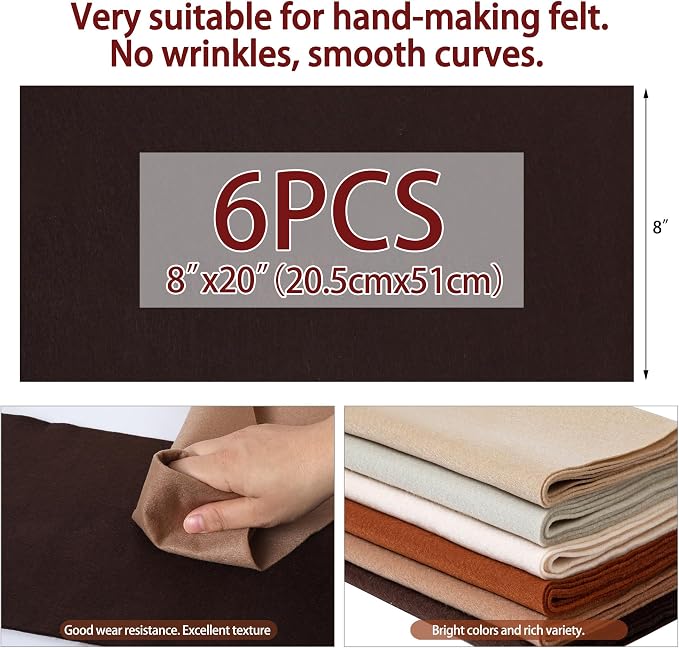 HaoFeiJH 6 Rolls 8"x20" Soft Felt Fabric Sheets, 1.6mm Thick, and Projects - Image 3