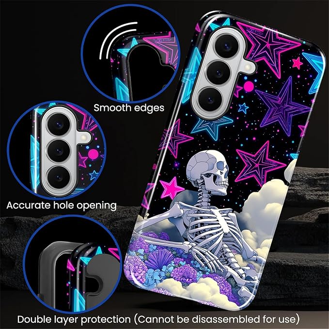 for Samsung Galaxy S26+ Case, Skull Star Collage Pattern Glossy 2 in 1 - Image 2
