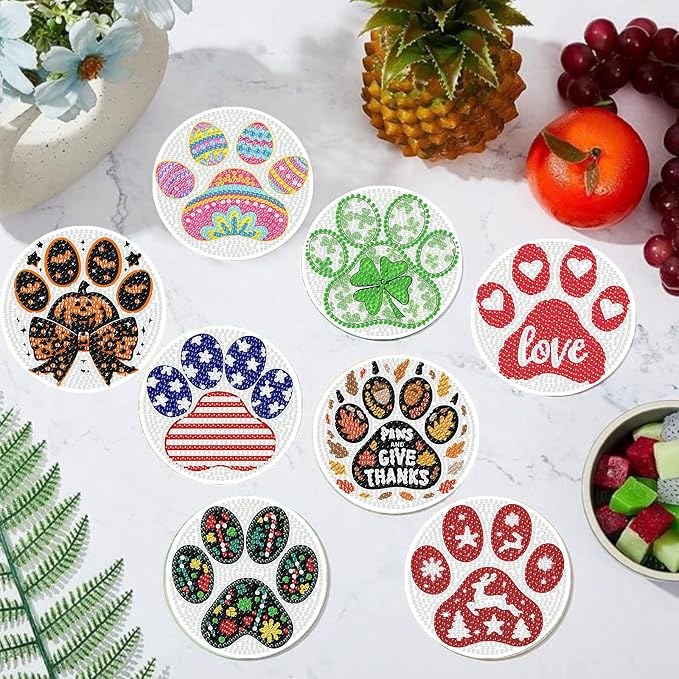8 PCS Diamond Art Coasters Kit, Cute Paw-Shaped Diamond Painting Coasters - Image 5