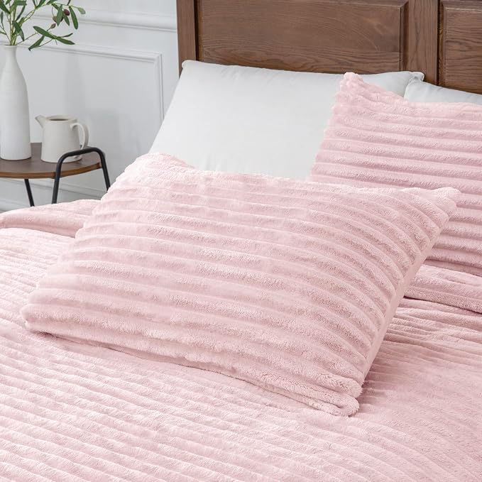 BEDELITE Fleece Full Comforter Set -Super Soft & Warm Fluffy Pink Bedding - Image 6
