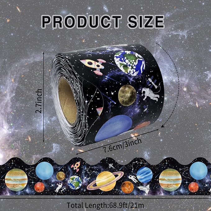 69 Ft Outer Space Border, Galaxy Space Scalloped Trim ，Night Sky Classroom - Image 2