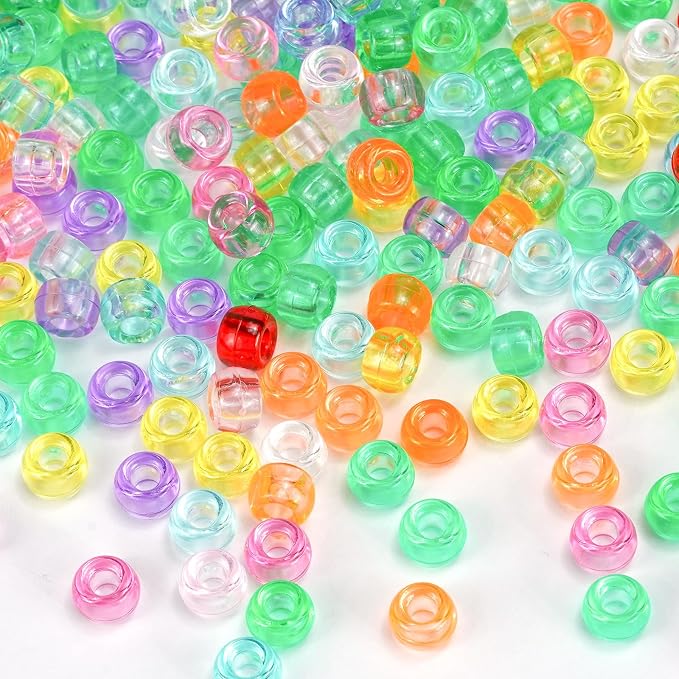 1000+ Pieces Clear Pony Beads Bulk, 9 Colors 6x9mm Transparent Acrylic Bead - Image 6