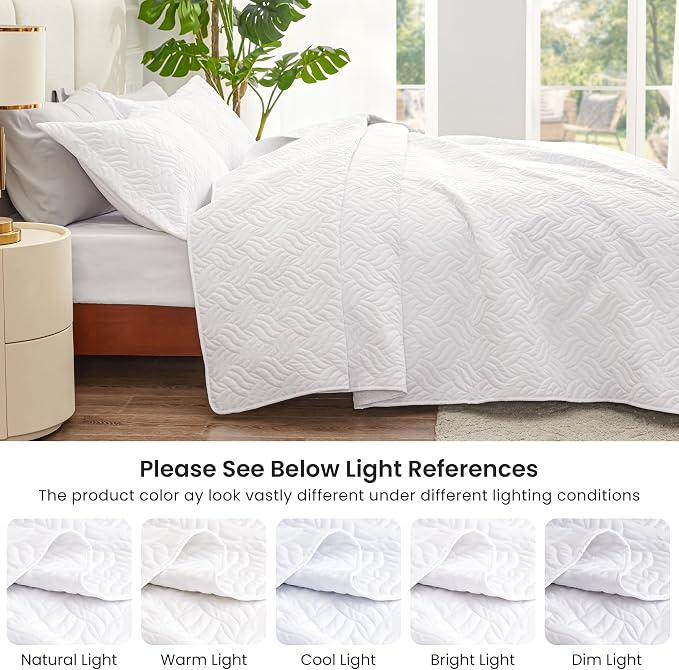 Love's cabin California King Size Quilt Bedding Set White Bedspread - Image 5