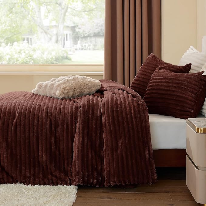 BEDELITE Fleece Twin Comforter Set -Super Soft & Warm Fluffy Hot Chotolate - Image 4