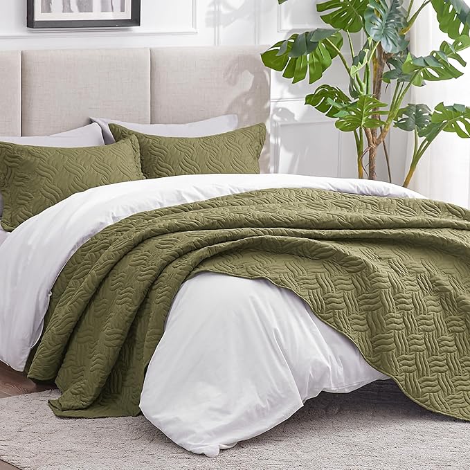 Love's cabin Twin Quilt Bedding Set Olive Green Bedspreads - Image 2