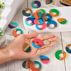 FASHEWELRY 24Pcs Mixed Color Resin Wood Earring Charms Round Wooden Earring - Image 6