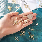 Cheriswelry 18Pcs Cross Metal Charms Light Gold Pearl Rhinestone Pendants Alloy - Image 4