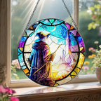 Stained Glass Window Hanging, LAOWEIKI 8'' Witch Suncatcher, Stained Glass - Image 5