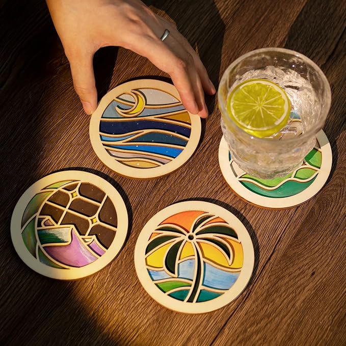 Temlum Wooden Coasters Painting Kit, Paint You Own Coaster Wooden Painting - Image 7