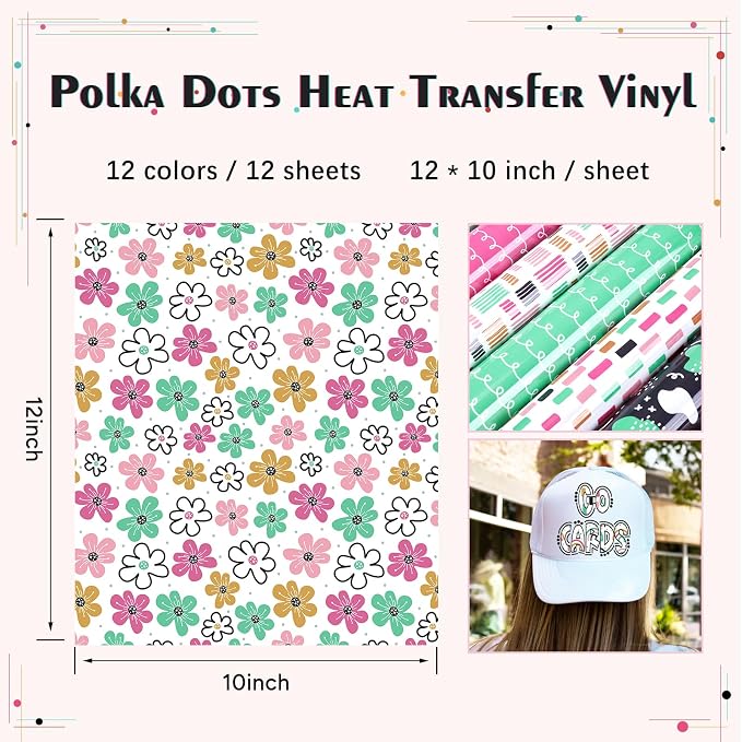 HTVSTD Polka HTV Heat Transfer Vinyl 12 Sheets 12×10in Iron on Vinyl | Polka - Image 2