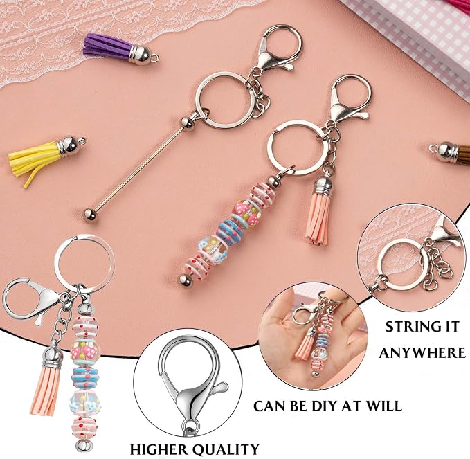 Zioyihan 40 Pcs Beadable Keychains Bars Metal Beaded Keychain Blank Keychain - Image 6