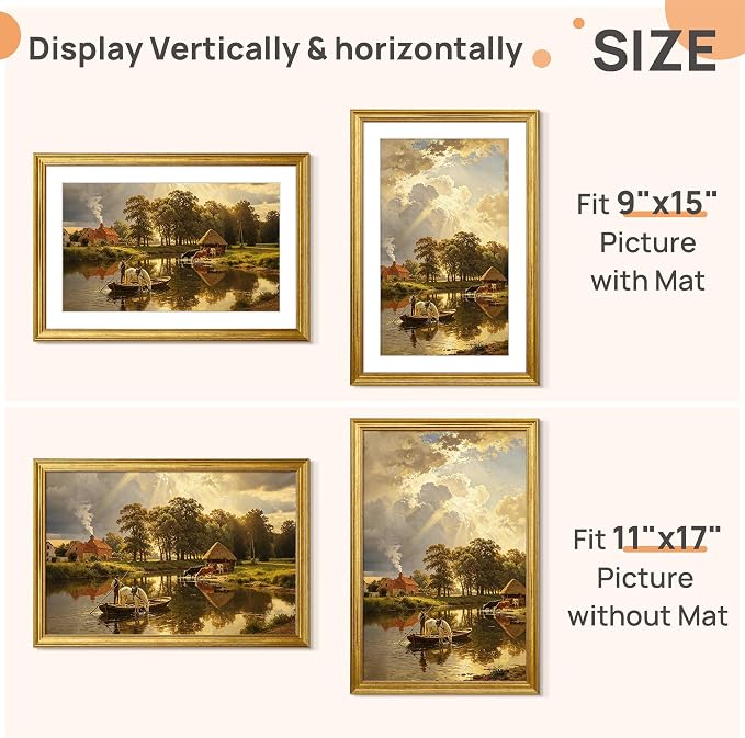 upsimples 11x17 Picture Frame, Vintage Frames Decor, Wall or Tabletop Display - Image 2