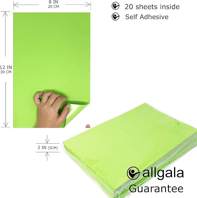 Allgala 20 Pack Self-Adhesive EVA Foam Paper 8x12 Inch Sheets-Lime-CF85409 - Image 2