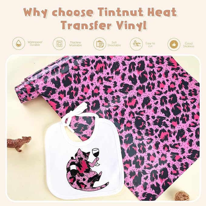 Tintnut Pink Leopard Heat Transfer Vinyl Roll, easy cut & weed, stretch washable - Image 3