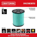 CRAFTSMAN CMXZVBE38753 Genuine 5-20 Gal. HEPA Media Wet Dry Vacuum Filter | - Image 2