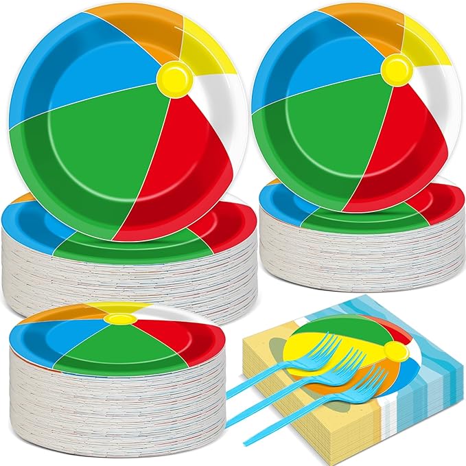 Qyeahkj 50 Guests Beach Pool Ball Party Plates and Napkins Tableware Set Summer by Qyeahkj