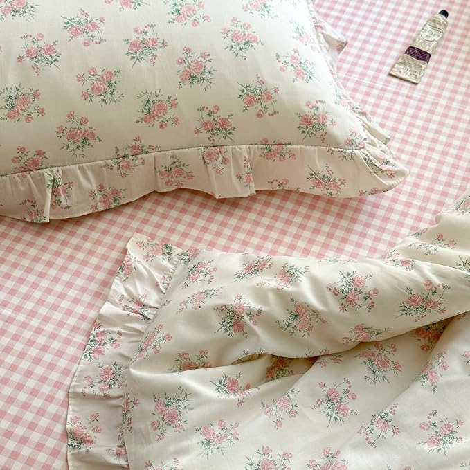 mixinni Pink Floral Duvet Cover Set Twin XL Size - Image 7