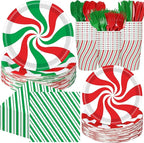 Pickmesh 400 Pcs Christmas Peppermint Candy Paper Plates Napkins Cups Cutlery by Pickmesh