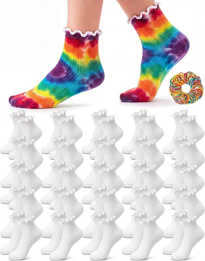 Syhood White Cotton Crew Socks for Tie dye Party Casual Soft Cushion Novelty by Syhood