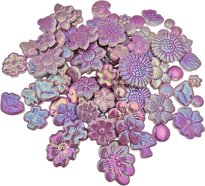 500g/1.1lb Ceramic Mosaic Tiles Mixed Shapes of Flowers, Mushrooms by Unknown