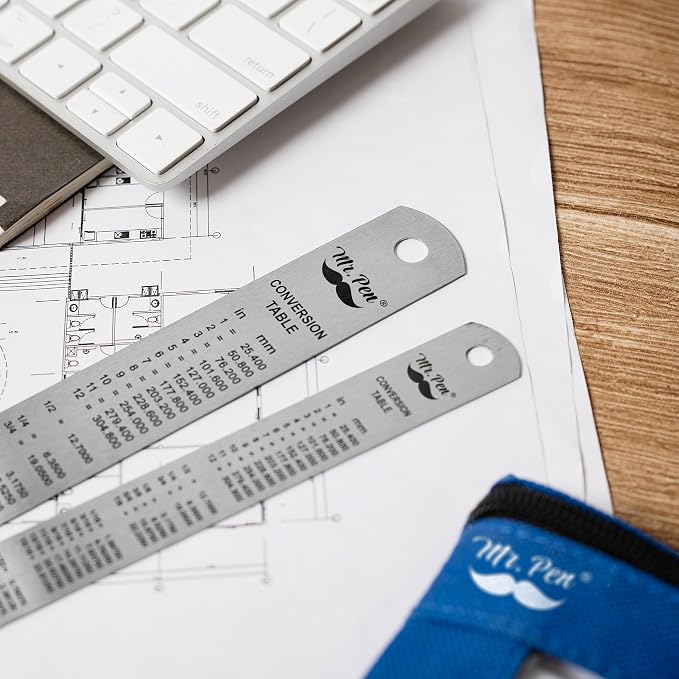 Mr. Pen- Metal Straight Edge Ruler, 2 Pack, Imperial & Metric Measurements - Image 7