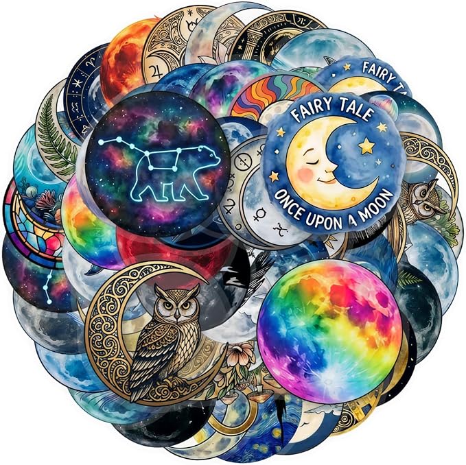 50PCS Transparent Moon & Space Stickers, Waterproof PET Celestial Decals by Unknown