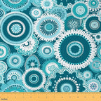 Feelyou Boho Abstract Upholstery Fabric by The Yard, Retro Aqua Mandala Outdoor by Feelyou