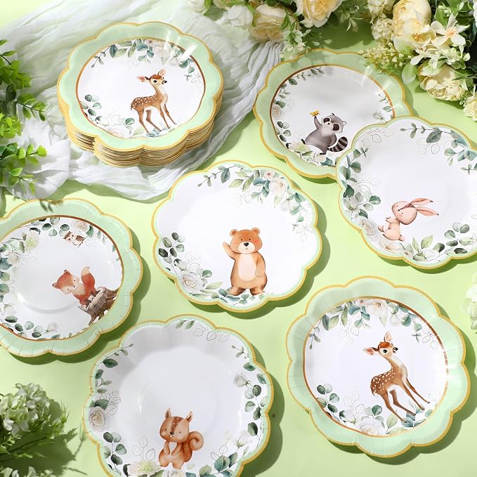 Funnymoom 60 Pcs 7 Inch Woodland Animals Baby Shower Paper Plates Woodland - Image 6