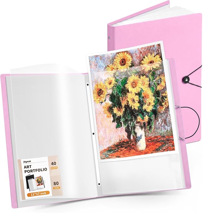 JoyCat 11 x 17 Art Portfolio Binder, 40 Acid-Free Clear Pockets Art Folder by JOYCAT