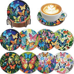 EWJRNSF 8 PCS Butterfly Diamond Art Coasters Kit by EWJRNSFDiamondPainting