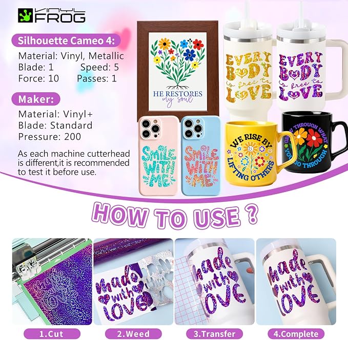 VINYL FROG Glitter Permanent Vinyl Bundle 20 Pack Glossy Holographic Adhesive - Image 6