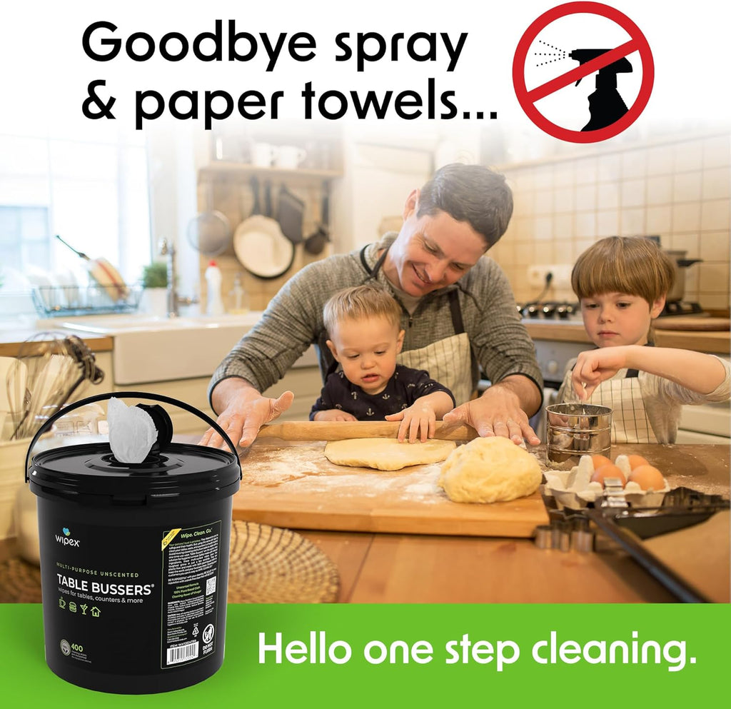 Wipex Table Bussers - Multi Surface Cleaner Natural Cleaning Wipes - Cleaning Vinegar Plant Based Wipe to Clean Restaurant Tables, Counters and Household Items, 400 Count (Pack of 1)