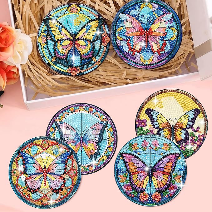 8 Pack Diamond Art Coasters, Butterfly Diamond Painting Coasters Kits | - Image 5