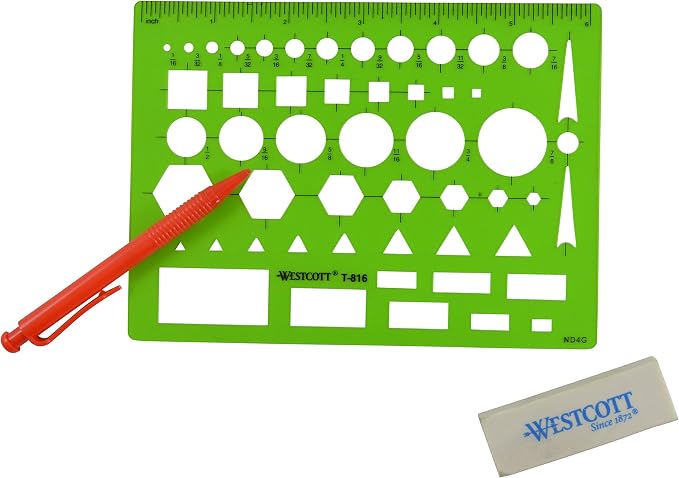 Westcott T-816 All-Purpose Technical Drawing Template, Plastic Shape Template - Image 4