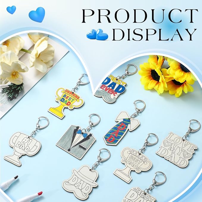 RattanView 24 Pcs Dad Craft Color Your Own Keychains DIY Craft Wooden Blank - Image 4
