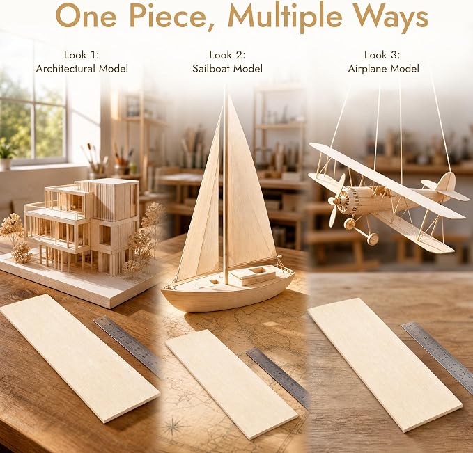 Balsa Wood Sheets, 5 Pack 12 x 4 x 1/16 Inch Unfinished Thin Wood Boards - Image 7